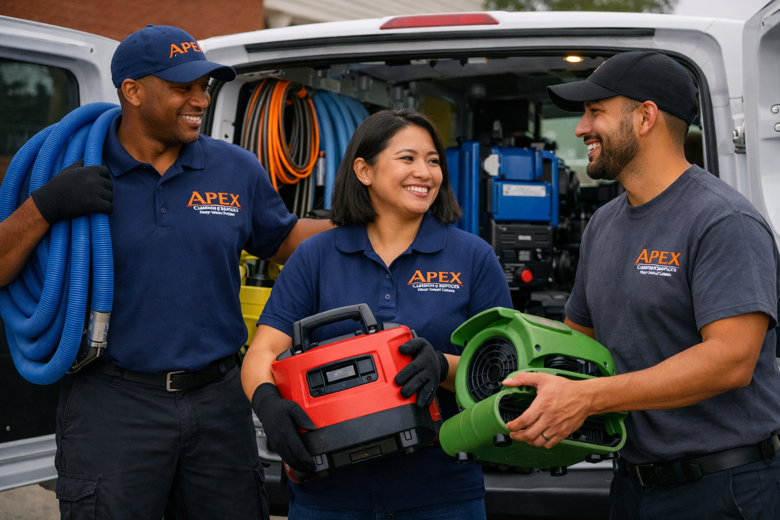Apex Cleaning Services team and trucks ready for work